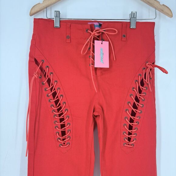 Edikted Red Lace Up Flare Pants Women’s‎ Size M High Waist Corset Style Y2K - Picture 4 of 11